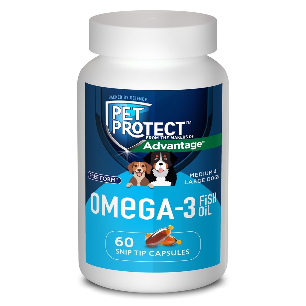 Pet Protect M/L Dog Omega-3 Supplement, mélange de forme libre propriétaire, supporte une réponse inflammatoire normale, Capsules à embouts (60 Nombre)
