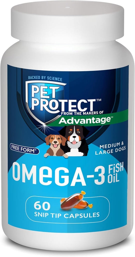 Pet Protect M/L Dog Omega-3 Supplement, mélange de forme libre propriétaire, supporte une réponse inflammatoire normale, Capsules à embouts (60 Nombre)