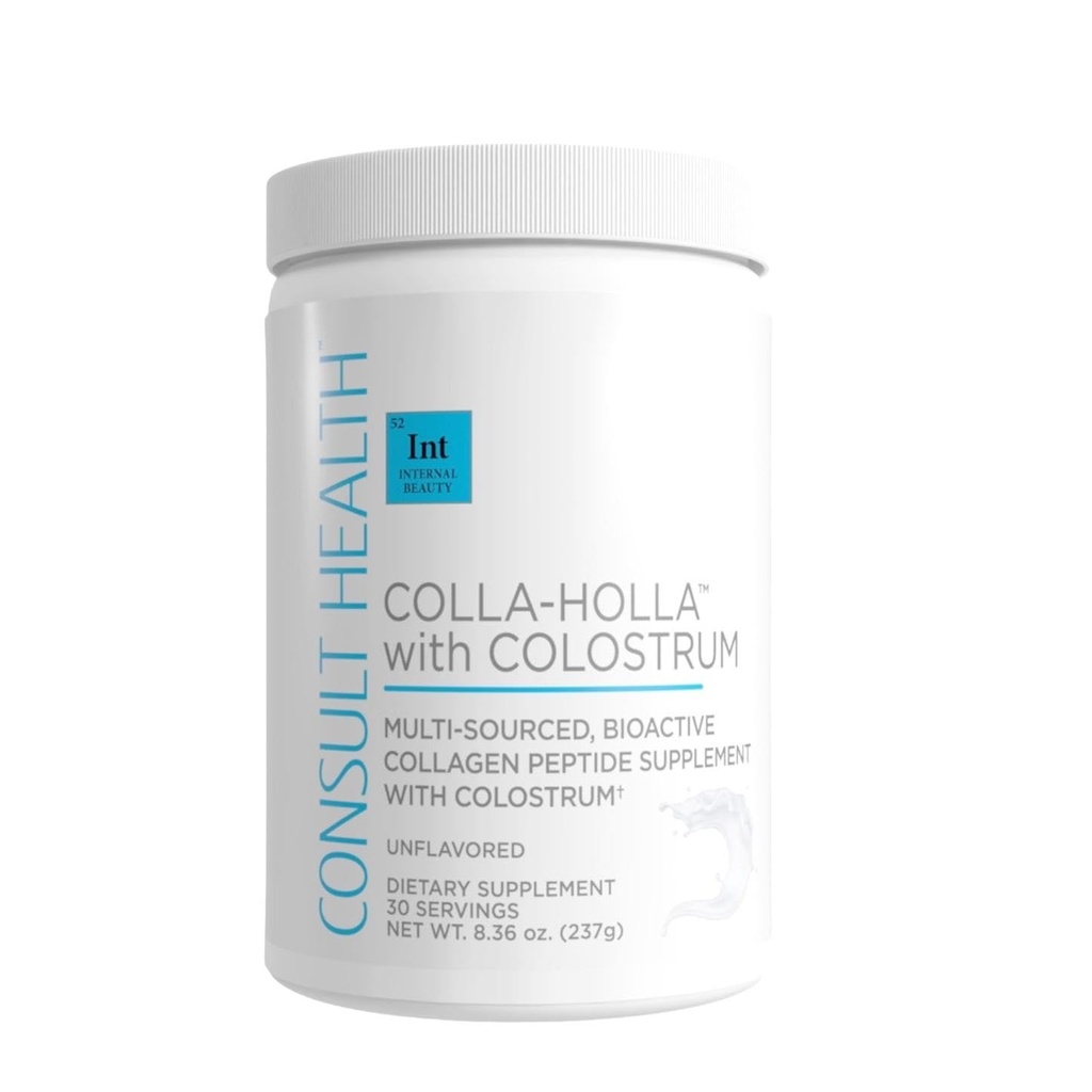 Consult Health Colla-Holla Vanilla Flavor Multi Sourced Collagen Verisol Protein Powder with Colostrum for Skin Elasticity, Wrinkle Reduction, Healthy Hair & Joint Support, 8.36 oz
