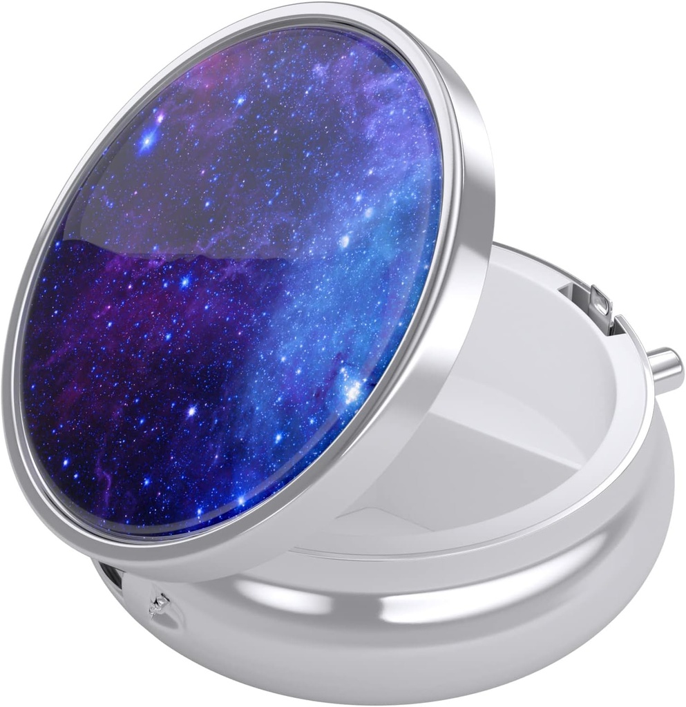 Nipichsha Pill Box, Small Pill Case for Purse & Pocket, Cute Travel Medicine Organizer, Portable Medicine Container Holder to Hold Vitamins, Medication, Fish Oil & Supplements, Purple Galaxy