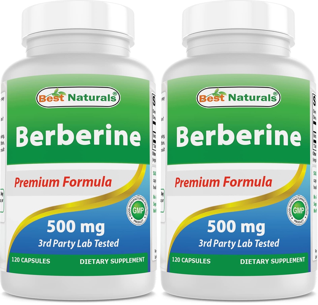 Best Naturals Berberine 500mg 120 Capsules - Supports Fonction immunitaire, Fonction cardiovasculaire et gastro-intestinale (120 Nombre (paquet de 2))
