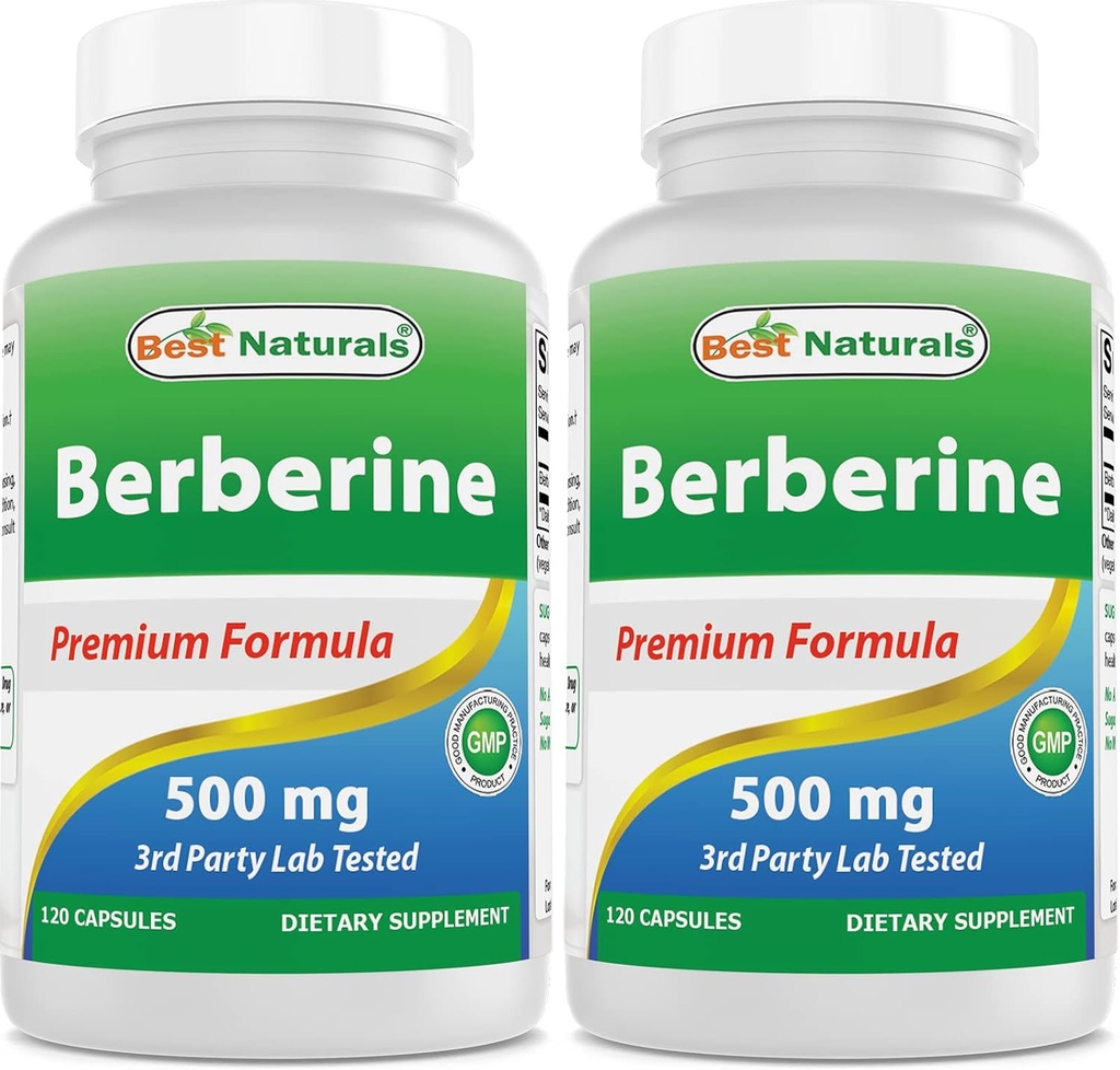 Best Naturals Berberine 500mg 120 Capsules - Supports Fonction immunitaire, Fonction cardiovasculaire et gastro-intestinale (120 Nombre (paquet de 2))
