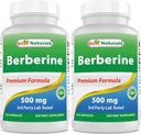 Best Naturals Berberine 500mg 120 Capsules - Supports Fonction immunitaire, Fonction cardiovasculaire et gastro-intestinale (120 Nombre (paquet de 2))