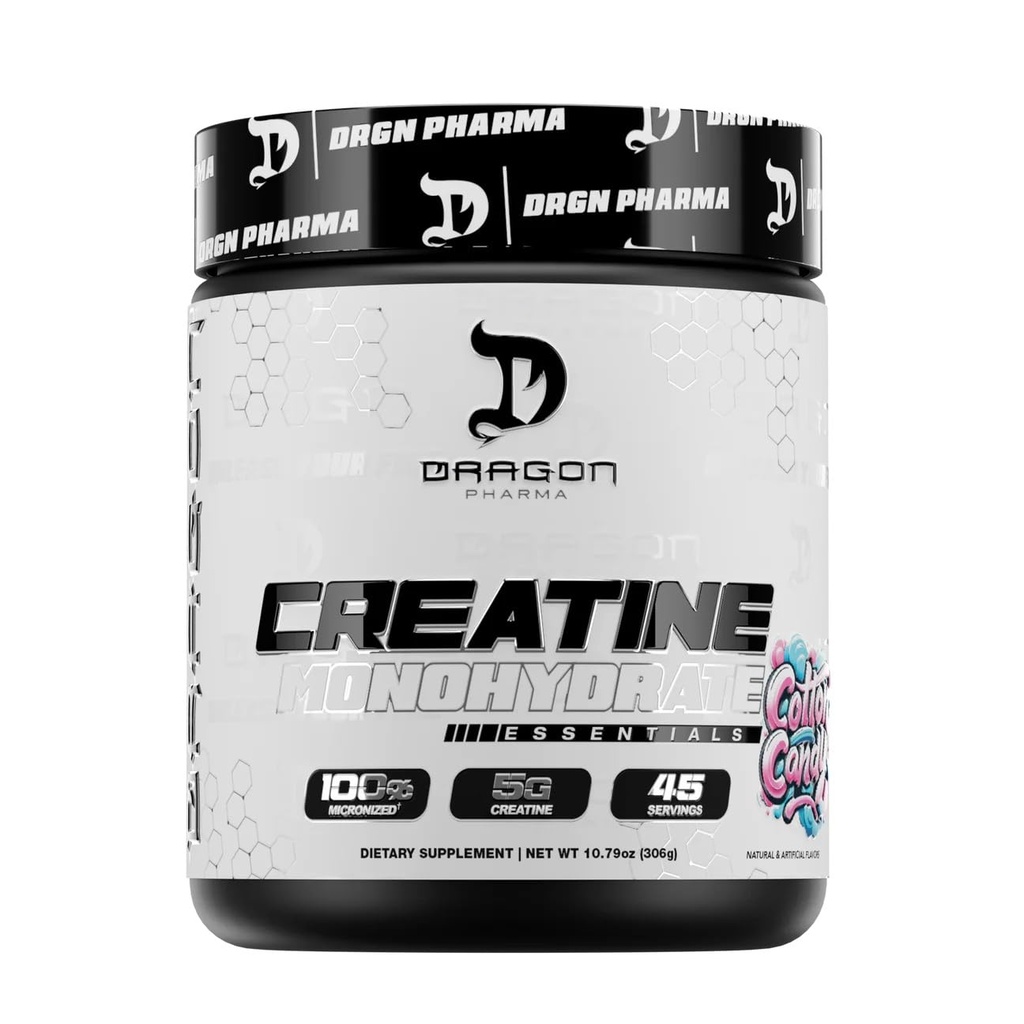 Dragon PHARMA Creatine Monohydrate, Aid Muscle Recovery, Post-Workout Supplement, Antioxidant Support (45 Servings, Cotton Candy)