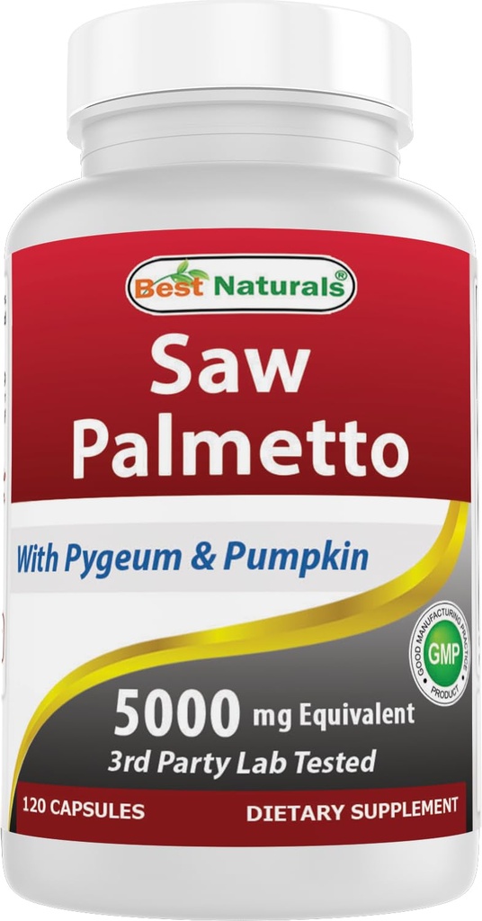 Meilleurs suppléments de prostate de Saw Naturals Palmetto 10:1 pour les hommes - 120 capsules - Fabriqué avec l'écorce de Pygeum 4:1 Extrait et poudre de graines de citrouille