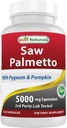 Meilleurs suppléments de prostate de Saw Naturals Palmetto 10:1 pour les hommes - 120 capsules - Fabriqué avec l'écorce de Pygeum 4:1 Extrait et poudre de graines de citrouille