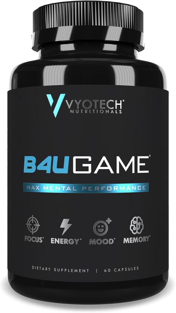 B4UGAME Supplément de booster cervical : Max Performance mentale : Nootropic pour Focus, Clarity, Memory, Mood, Energy & Concentration : DMAE, L-Tyrosine, Alpha-GPC, S7® Blend.