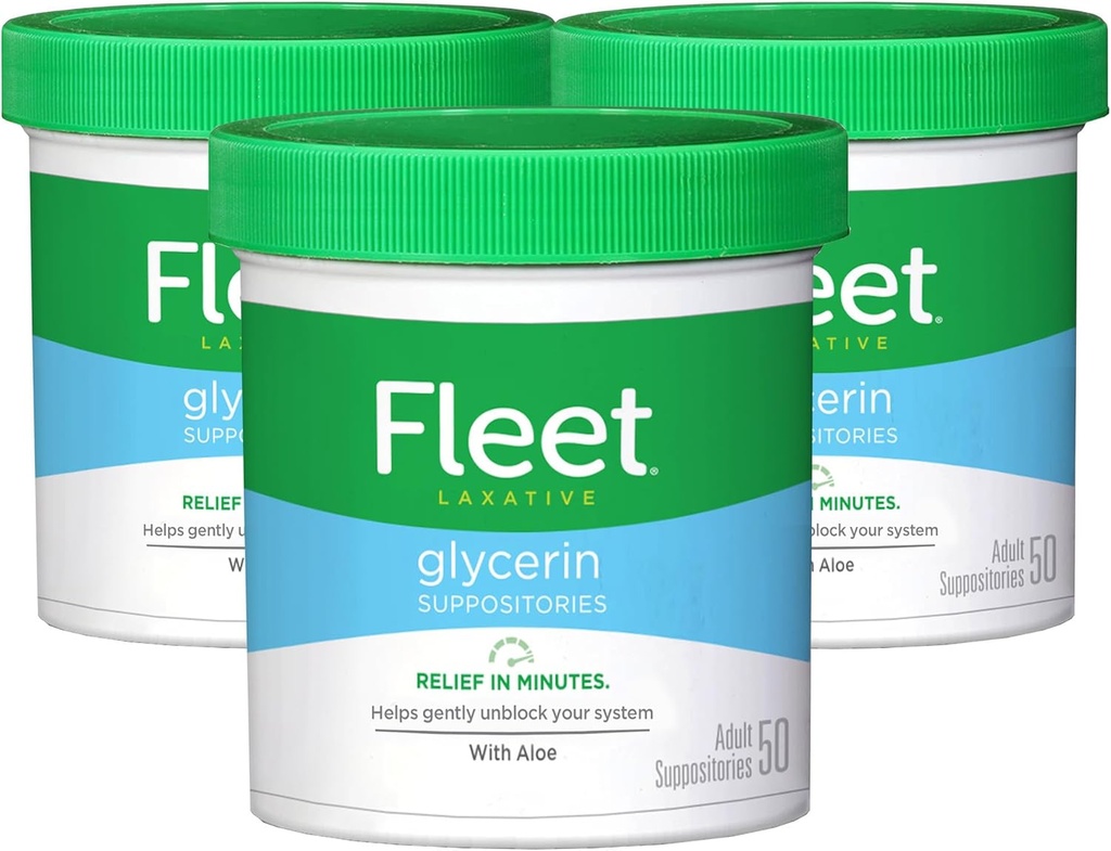 Fleet Laxative Glycerin Suppositoires pour Constipation Adulte, 50 Compte, 3 Pack