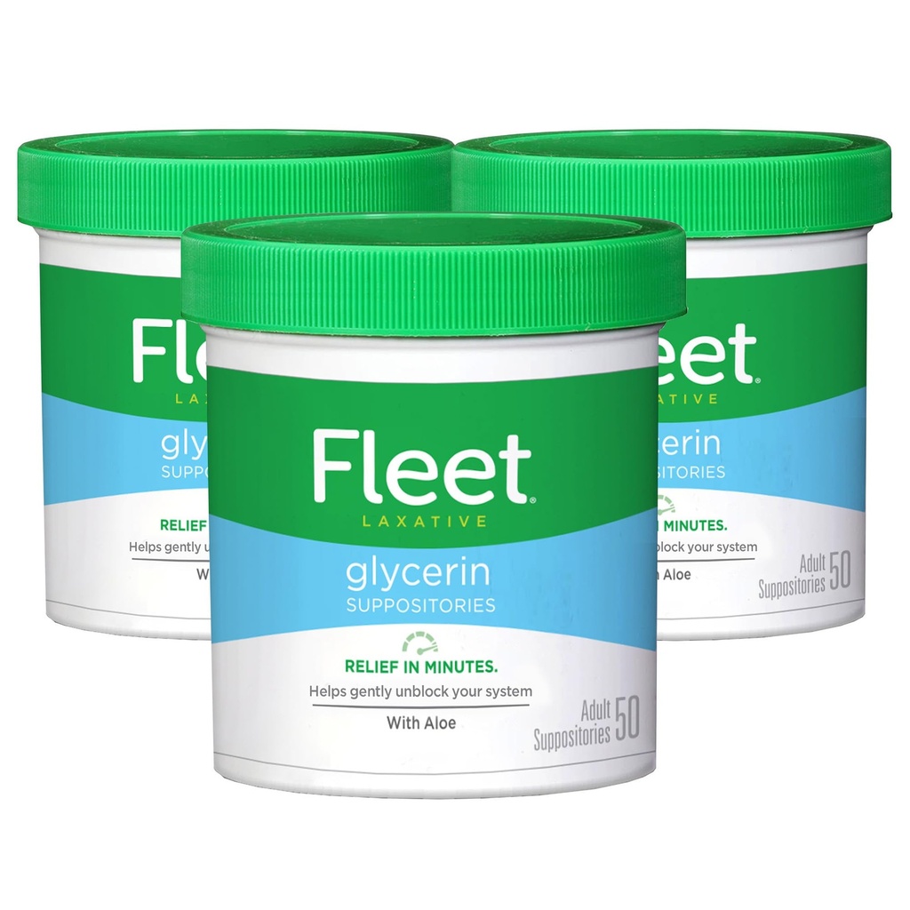Fleet Laxative Glycerin Suppositoires pour Constipation Adulte, 50 Compte, 3 Pack