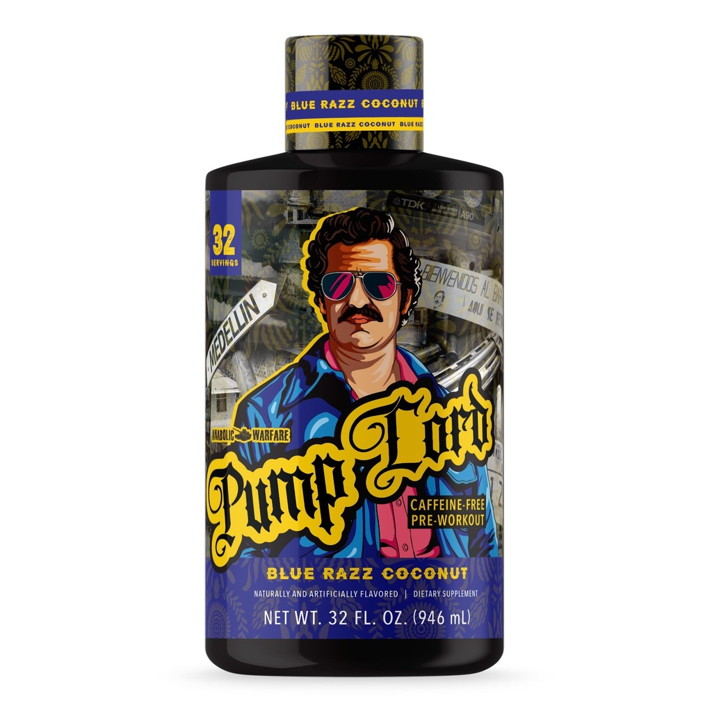 Anabolic Warfare Pump Lord Muscle Pump Supplement Caffeine Free Pre Workout with Glycerol, Beta-Alanine, Betaine Anhydrous (Blue Razz Coconut - 32 Servings)