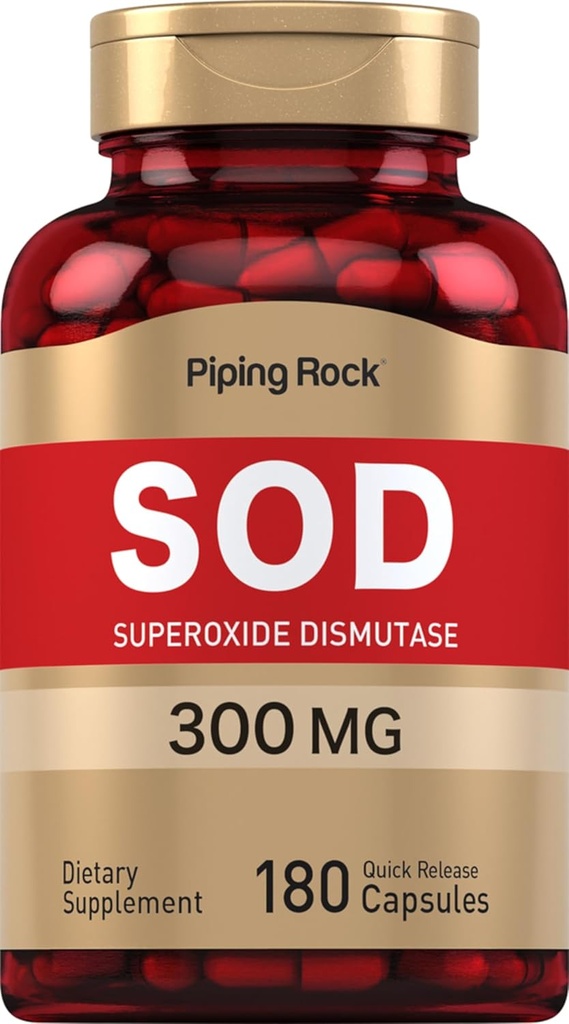 Piping Rock Superoxide Dismutase , SOD , 300 mg 180 Capsules , Supplément sans gluten