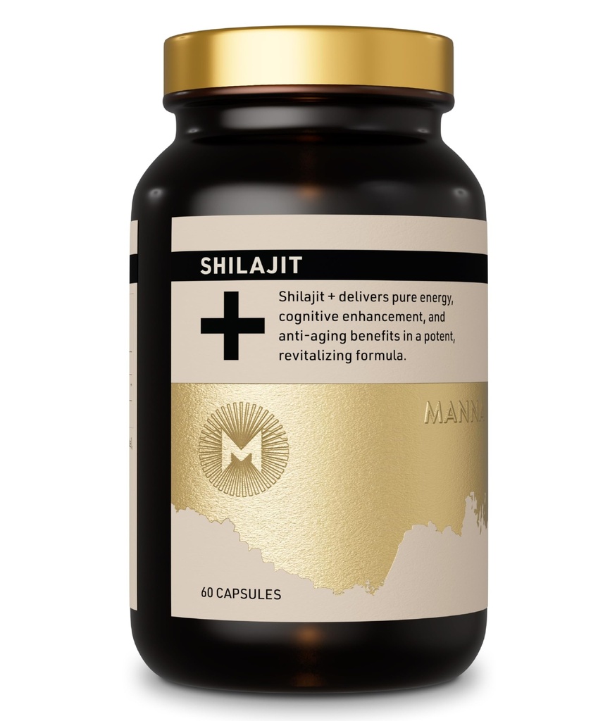 Manna Vitality Shilajit+ Capsules | 1000mg Purified Himalayan Shilajit Resin Supplement | Highest Bioavailability | Energy, Performance, Detox, Vitality, Mental Clarity & Cognitive Support | 60 Count