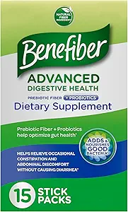 Benefiber Advanced Digestive Health Supplément de fibre prébiotique avec des probiotiques pour la santé digestive, faible FODMAP – 15 bâtons (3,0 Ounces)