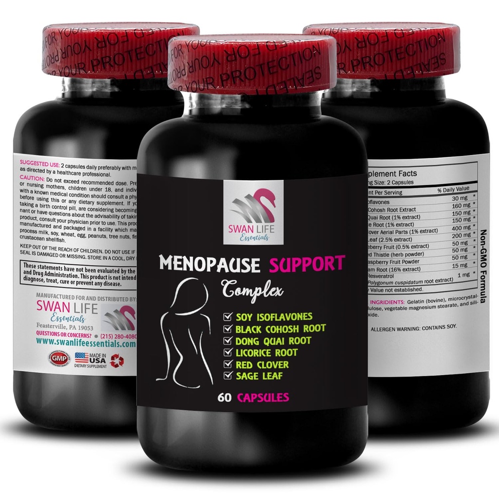 MENOPAUSE SUPPLEMENTS FOR WOMEN - hot flashes menopause relief, menopause support complex, chasteberry fruit, night sweats, wild yam root, red clover, menopause relief, soy isoflavones 1Bot