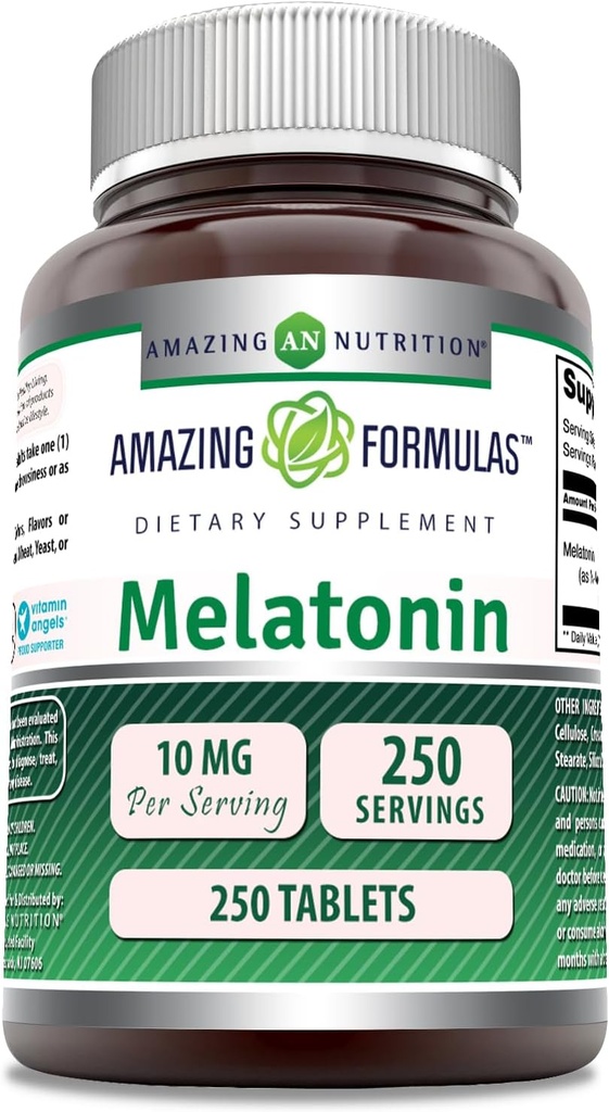 Formules étonnantes Melatonin Supplément de 10 Mg par portion 250 Comprimés non-OGM