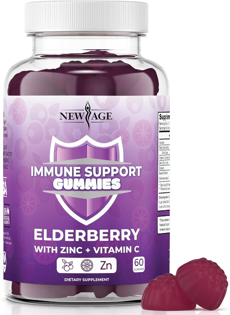 NOUVEAUX Gommies de soutien du système Immune d'ÂGE - Gummées de mûrier noir de Sambucus avec vitamine C et zinc (Gummée de soutien immunitaire 60)