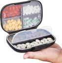 Sukuos Travel Pill Organizer Weekly avec double serrure, Pill Box portable avec grand 7 compartiment, récipient de médecine quotidienne hermétique avec étiquettes pour les vitamines/huiles de poisson / suppléments