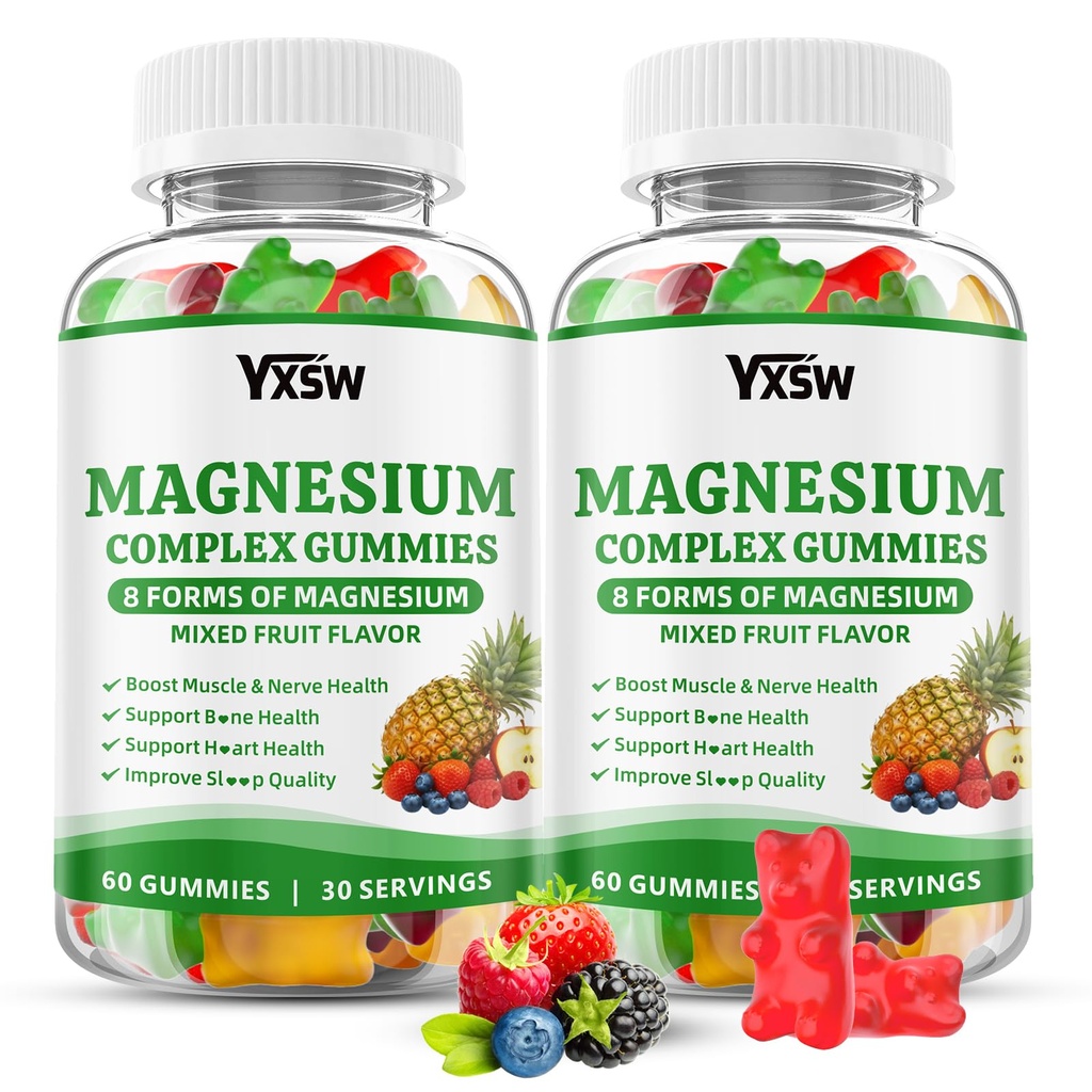 Magnesium Complex Gummies 8 Elemental 1000mg - Magnesium Glycinate, Citrate, Malate, Taurate, Supports Bones, Muscle, Nerve Health, for Women & Men, Vegan Non-GMO, Mixed Flavors, 120 Count