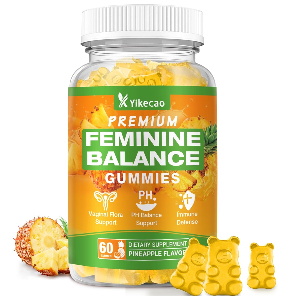 Premium Feminine Balance Gummies for Women, Pineapple Gummies for Women Ph Balance & Vaginal Health, Immune Support, Vegan, Gluten-Free, Pineapple Flavor, 60 Count