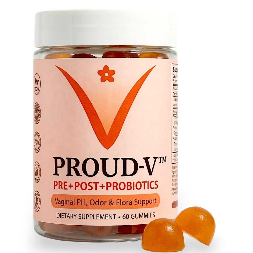 Proud·V - Vaginal Health Gummies - pH, Odor & Flora Support - Feminine Balance Wellness Formula - Hawaiian Pineapple - Vegan, Gluten-Free - 60 Gummies, 30 Servings
