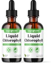 LIQUIDHEALTH gouttes de chlorophylle liquide - Désodorisant interne, antioxydants, détox hépatique, soutien immunitaire, soulager la mauvaise haleine, réduire l'appétit, collagène pour la santé des cheveux et de la peau - végétalien, non-OGM (2 pack)