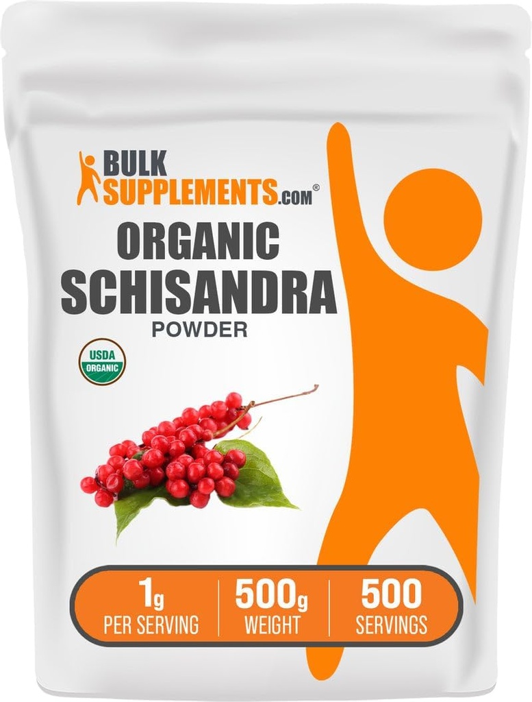 BulkSupplements.com Organic Schisandra Powder - Organic Schisandra Supplement, from Schisandra Berry - Gluten Free - 1g per Serving, 500g (1.1 lbs) (Pack of 1)