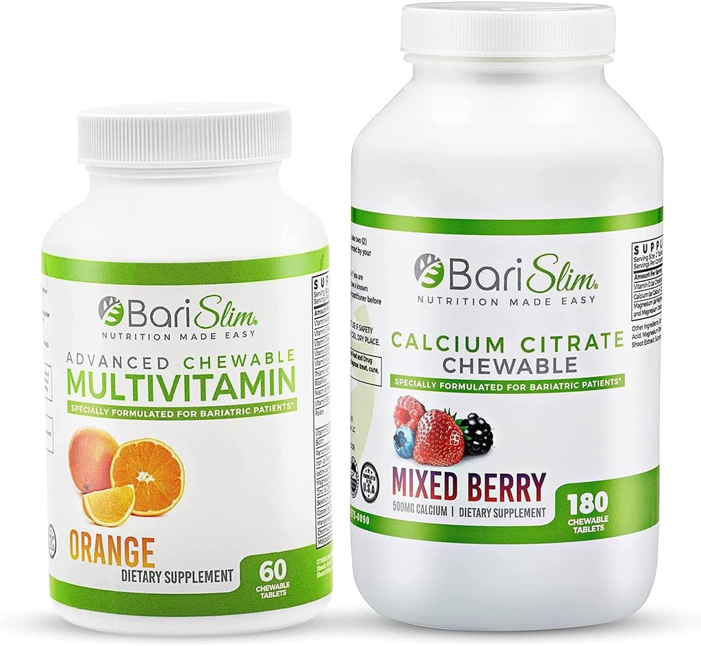 BariSlim Bariatric Calcium Citrate & Advanced Chewable Multivitamine - Vitamine et supplément bariatrique pour la chirurgie post-baratrique, y compris le pont gastrique et la Manche gastrique
