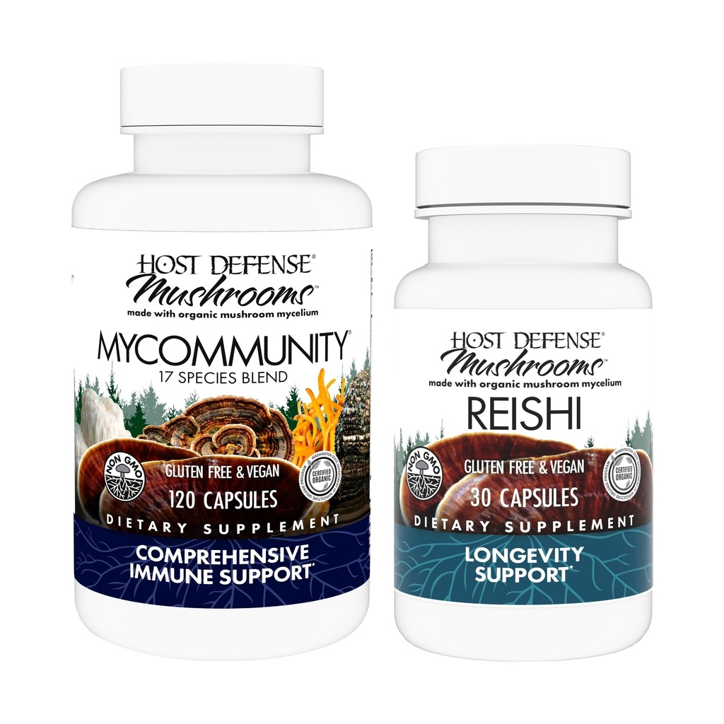 Host Defense MyCommunity Capsules, 120 Capsules Count & Reishi, 30 Count - Soutien immunitaire Santé avec 17 espèces Mélange de champignons - Soutien Cerveau Santé, Mémoire et Focus*