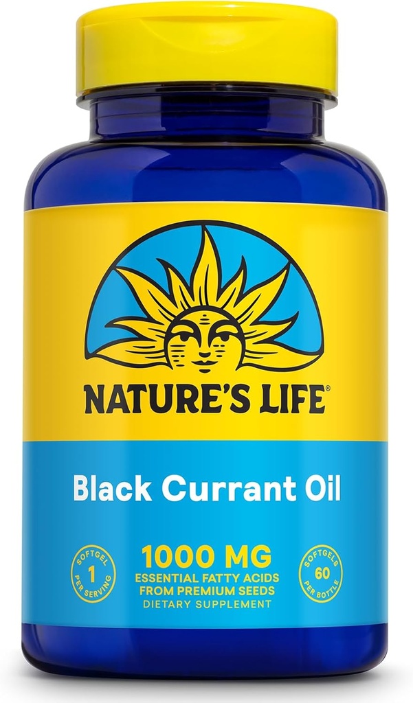 NATURE'S LIFE Huile de graines de Currant Noir 1000mg - Huile de Currant Noir, source naturelle de l'acide linolénique Omega 6 Gamma et de l'acide alpha-linolénique Omega 3 (ALA), garantie de 60 jours, 60 portions, 60 softgels