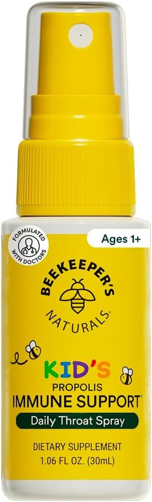 Spray de gorge de propolis pour enfants - Support naturel immunitaire et soulagement de la gorge de plaie - par NATURAUX DE BEEKEEPER - A des antioxydants et sans gluten (1.06 oz) Pack de 1 (Kids)