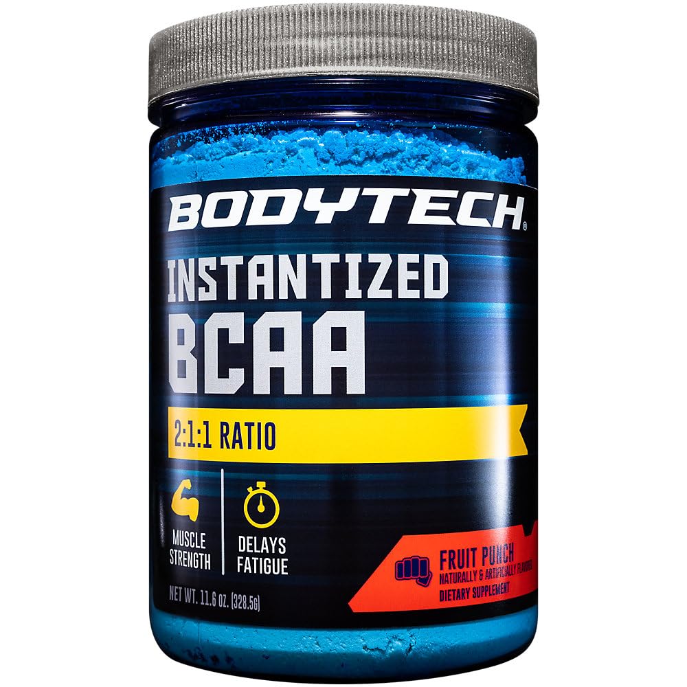 BodyTech BCAA Powder - Optimal 2:1:1 Ratio - Supporte la récupération musculaire, la force et l'endurance - Fruit Punch (11,5 oz)