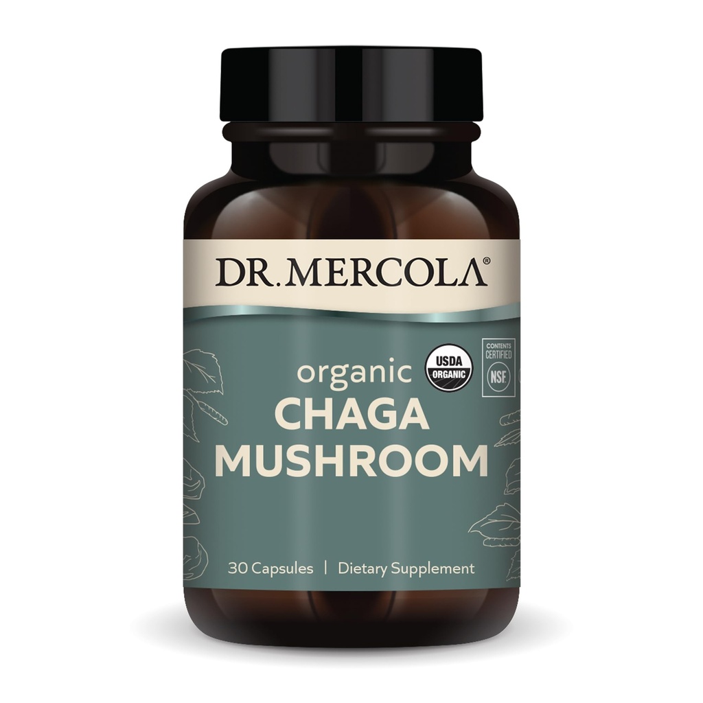Dr. Mercola Organic Chaga Champignon, 30 portions (30 comprimés), supplément alimentaire, soutient la fonction immunitaire saine, non-OGM, certifié USDA Organic, NSF Contenu certifié