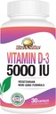 Rise-N-Shine Vitamine D3 5000 UI suppléments pour les femmes et les hommes - soutient la santé immunitaire - 30 jours d'approvisionnement - 30 capsules végétales