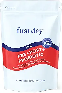 PREMIER JOUR 3 en 1 Probiotiques pour les hommes - Supplément prébiotique, probiotique et postbiotique – Probiotique pour les hommes pour la santé digestive, la santé buccodentaire, la fonction immunitaire, l'énergie, la santé gustative pour les hommes – 30 jours d'approvisionnement
