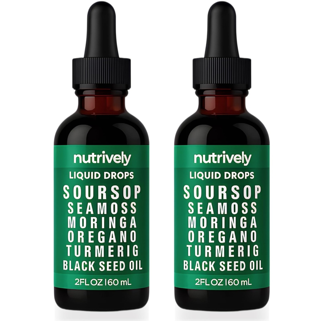 Soursop Natural Drops, Soursop Bitters Liquid Drops, 𝐒oursop Seamoss Moringa Oregano Turmeric Black Seed Oil | Natural, Sugar & Gluten Free | 2 Fl OZ (2)