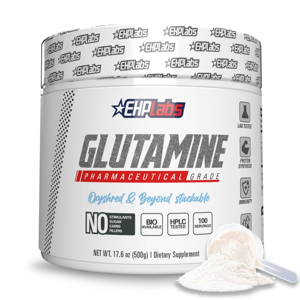 EHP Labs L Poudre de glutamine Acides aminés - L-Glutamine, récupération d'entraînement, Immune Health & Gut Health Support (500g) - 100 portions