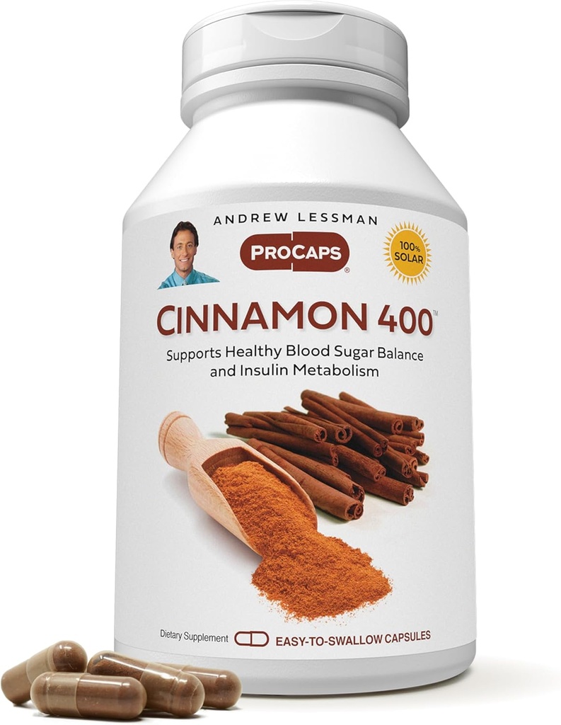 ANDREW LESSMAN Cannelle 400mg - 240 Capsules - Haute puissance, extrait normalisé. Pas d'additifs. Petites capsules faciles à avaler