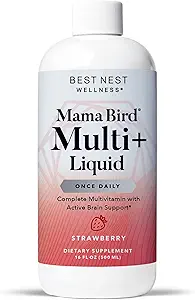 Meilleur Nest Wellness Mama Bird Liquid Multi Plus - Multivitamine liquide pour le cerveau et l'énergie Support Vitamines méthylées - Gentle Digestive Health Formula - Fraise, 16 fl oz (60 portions)