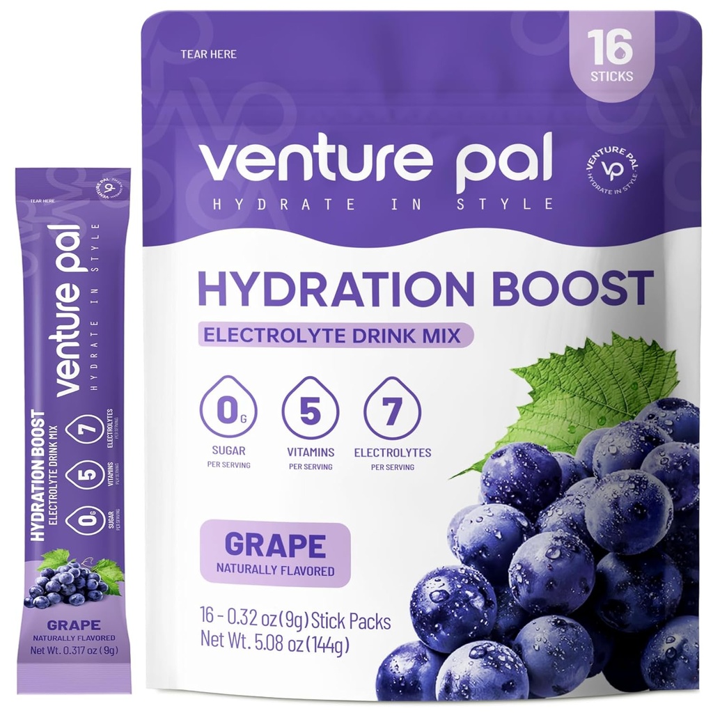 Venture Pal Powder Packets sans électrolyte de sucre - Liquid Daily IV Drink Mix pour l'hydratation rapide et la récupération des parties
