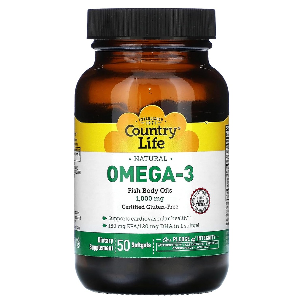 Omega-3 1000mg Huile de poisson Pays Vie 50 Softgel