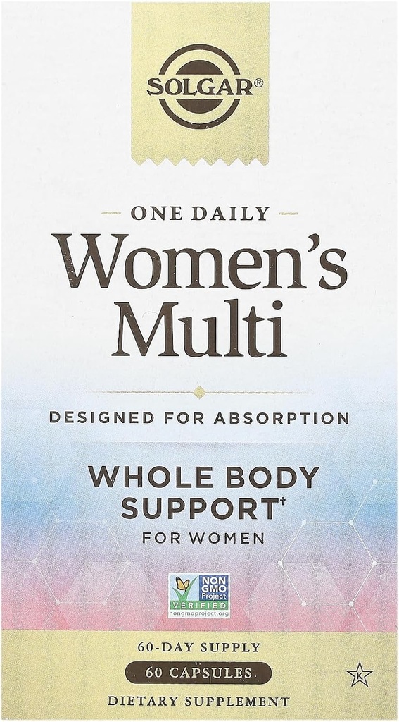 Solgar One Daily Women's Multi Whole Body Support Très Absorbable Relayed Release Vitamine pour les femmes, Supplément pour l'immunité, le cœur, l'énergie, le stress, les ongles de peau de cheveux et la santé génésique, 60 portions
