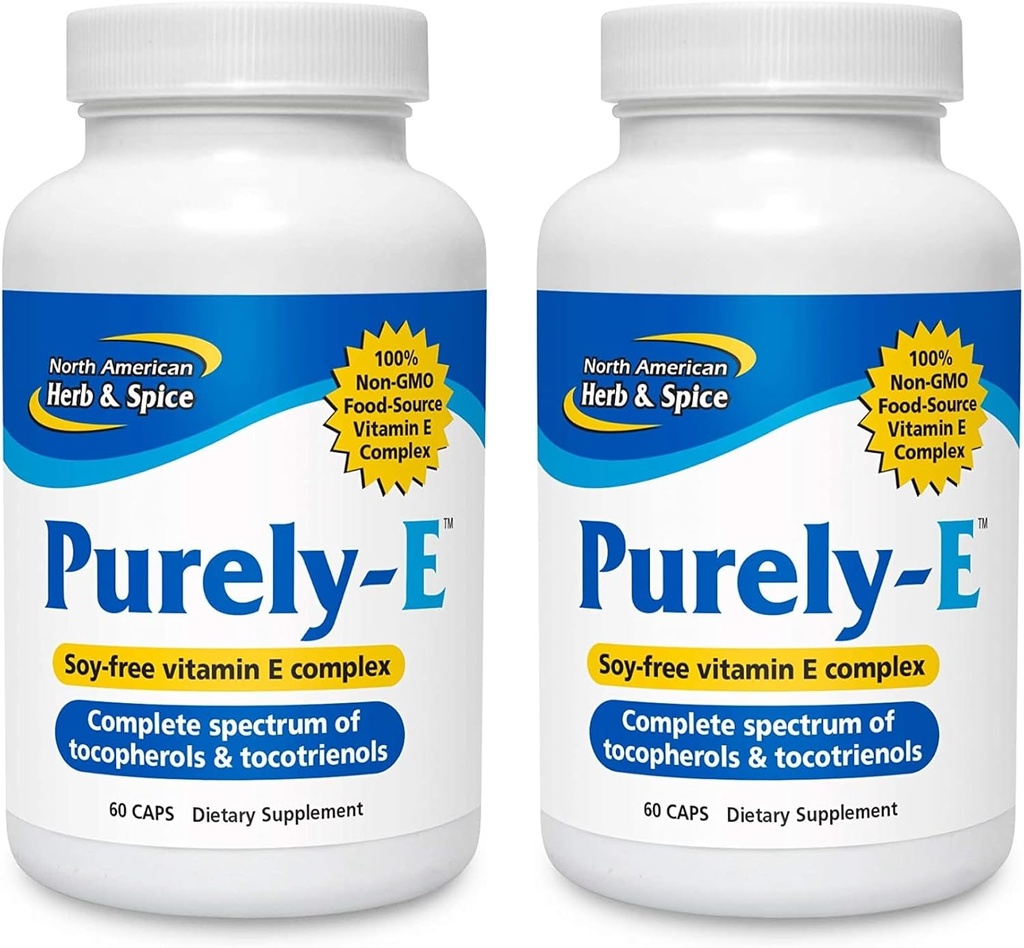 NORTH AMERICAN HERB & SPICE Purement-E - 60 Capsules, Pack de 2 - Soutient les cheveux, la peau et les ongles sains - de l'huile de tournesol, graines de citrouille et huile de palme rouge africaine - Non-OGM - 120 Total des portions