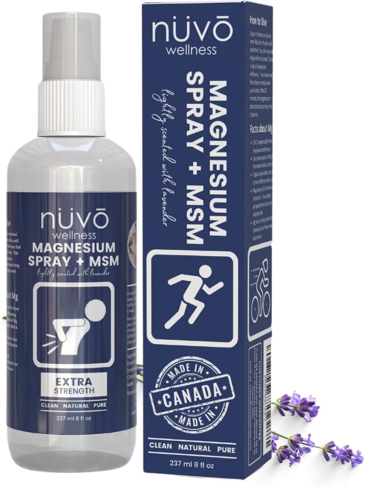 Nuvo Wellness Magnésium Spray avec MSM – Extra Strength – Light Lavender Scent – 12oz
