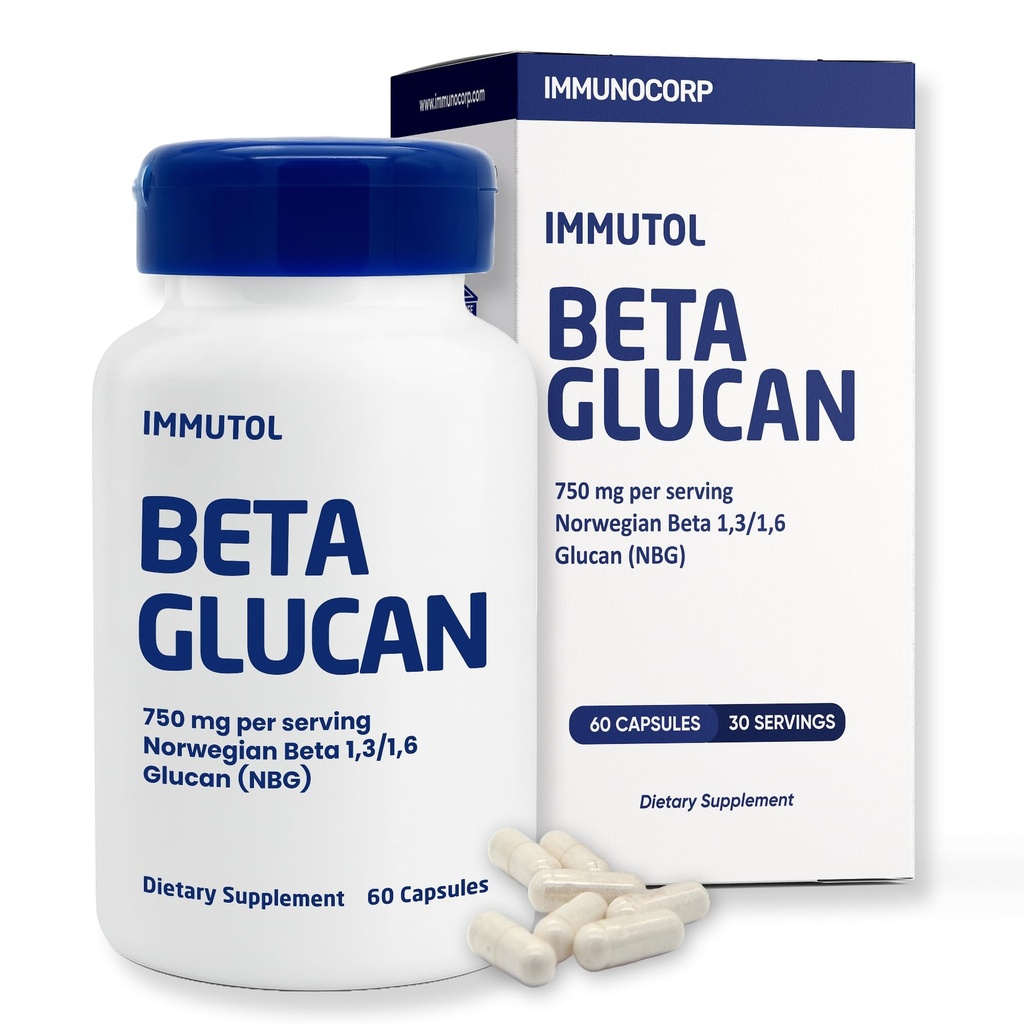 Immutol Supplément de soutien immunitaire avec 750mg de bêta-glucane 1,31,6 - Ingrédients naturels, haute puissance pour stimuler l'immunité et le bien-être général, 60 Capsules (60)