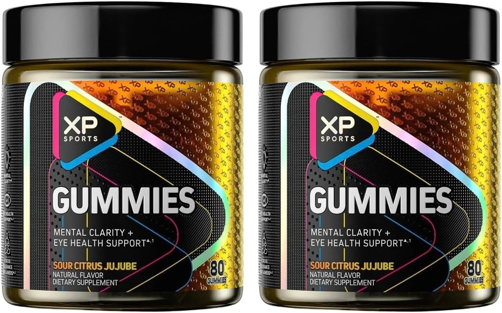 Gommies sport de performance – Clarté mentale et soutien de la santé des yeux, Citrus aigre Jujube Flavor, Cognitive Focus & Vision Care Supplément, 80 Gommies (paquet de 2) 160 Gommies- 40 portions