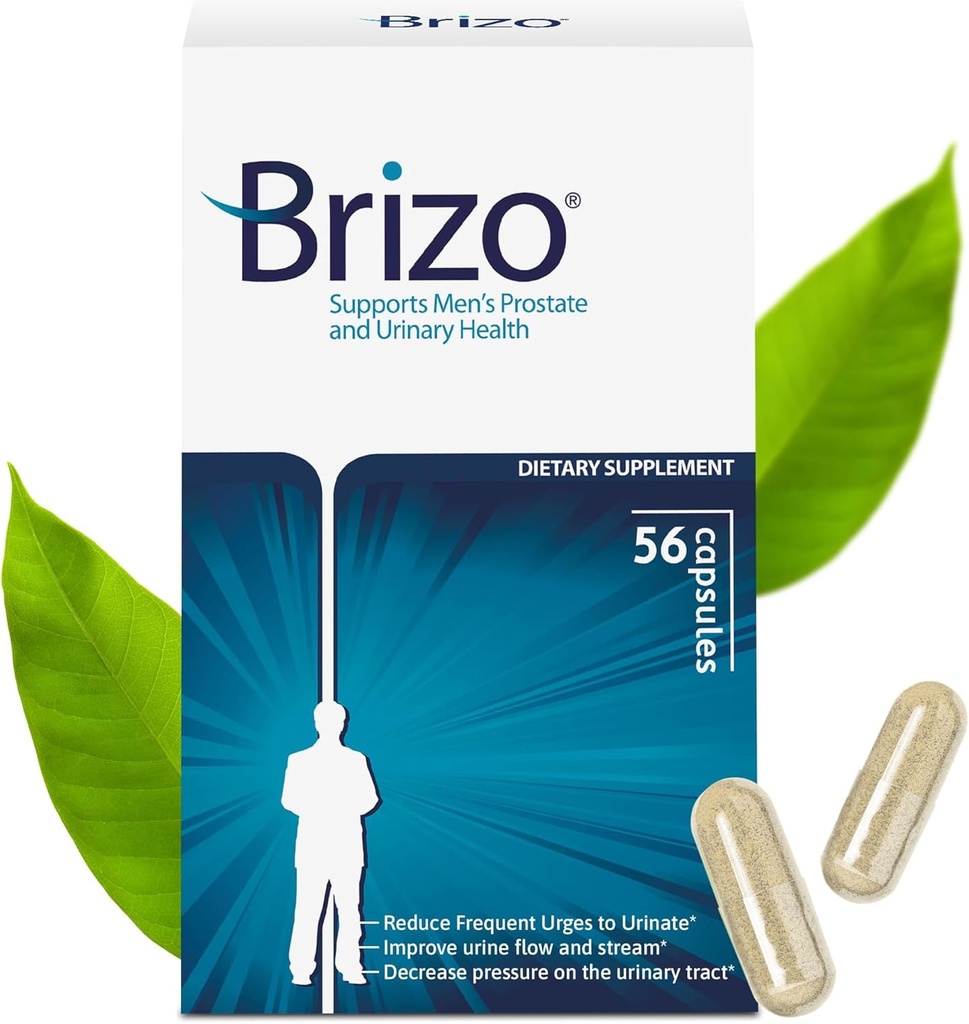 Brizo Prostate Health Supplements for Men - Capsules à base de plantes pour la santé urinaire masculine - Réduire les mictions fréquentes - 1 mois d'approvisionnement