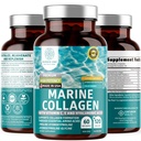 Collagène marin hydrolysé avec acide hyaluronique, vitamine C, théaflavine et cuivre, supplément de collagène pour les femmes et les hommes pour la peau radiante, les cheveux et les ongles, sans gluten et sans OGM, 120 bouchons de légumes