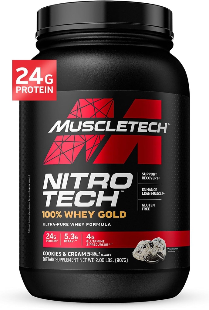 MuscleTech Whey Protéines Poudre , Nitro-Tech Whey Gold Protéines Poudre , Whey Protein Isolate Smoothie Mix , Protéines Poudre pour les femmes et les hommes , Cookies et crème , 2 lb (28 portions) - paquet peut varier
