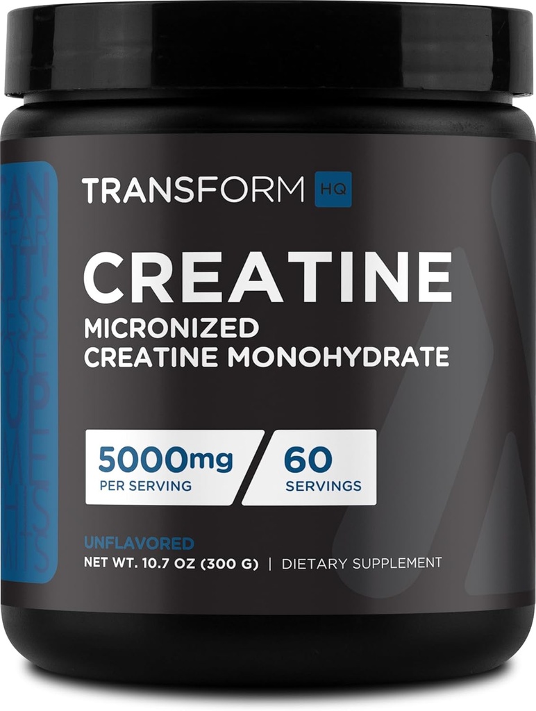 TransformHQ Creatine Monohydrate Powder (60 Servings) Unflavored - 5000mg Per Serving
