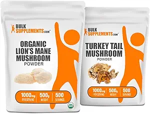 BulkSupplements Extrait de champignons de la Mane du Lion biologique + Turquie Extrait de champignons de queue